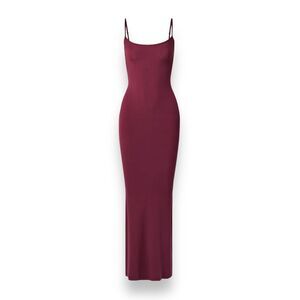 SKIMS Soft Lounge Ribbed Stretch Maxi Slip Dress - Wine - Size Small
